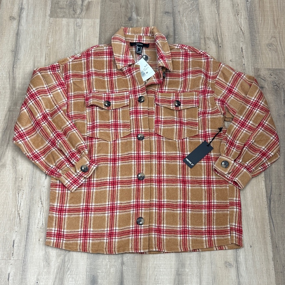 Forever 21 Plaid fleece Button-Up oversized Jacket size medium BNWT